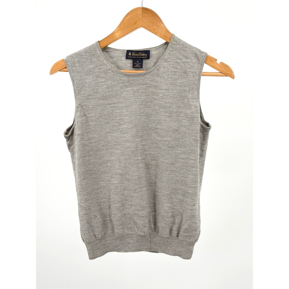 Brooks Brothers Womens M Gray Extra Fine Italian Merino Wool Sweater Vest